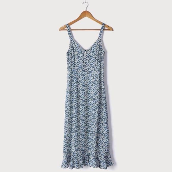 Lulu’s Darling Daisy Blue Floral Midi Dress Size Large Nwt - Picture 3 of 11